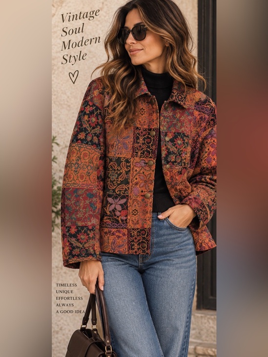 Signature Jackets & Blazers - Stonebridge Signature Tapestry Patchwork Jacket Small Boho Jacquard Floral